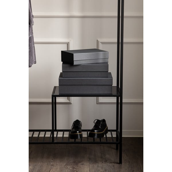 Sötétszürke fedeles karton tárolódoboz szett 3 db-os 42,5x29,5x13 cm Kian Paper Laminate – Bigso-image-2