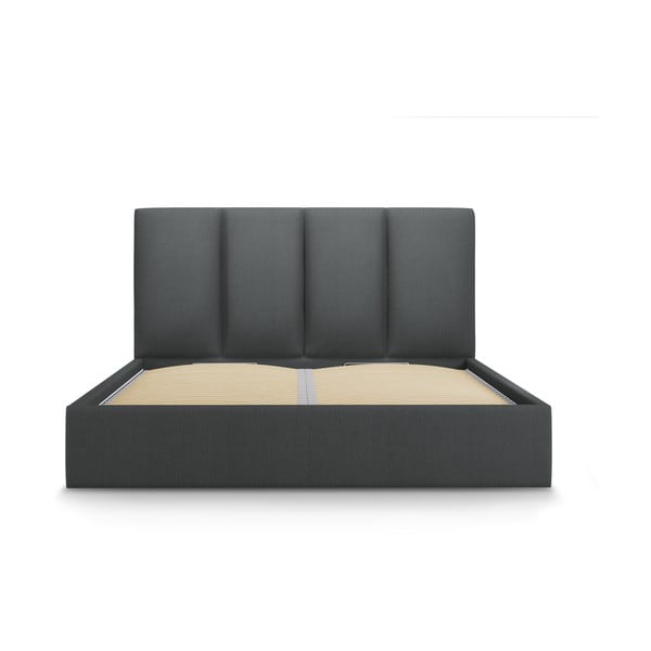 Sötétszürke kárpitozott franciaágy tárolóhellyel ágyráccsal 160x200 cm Juniper – Mazzini Beds-image-2