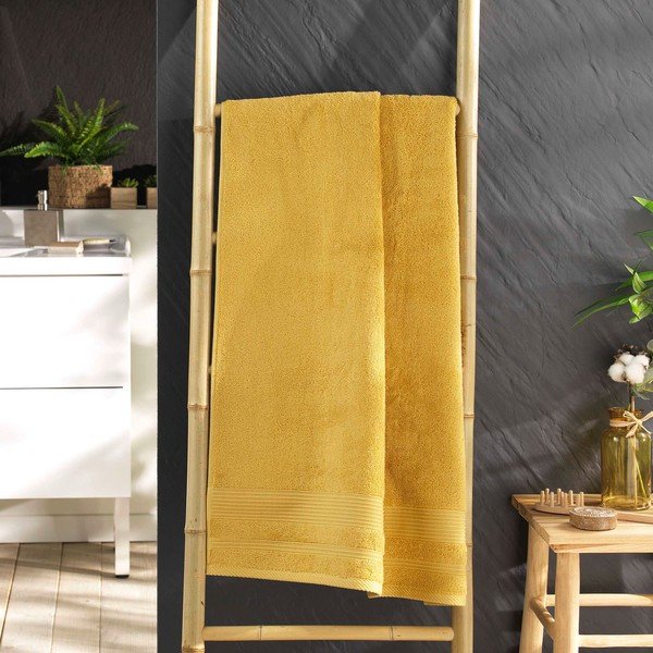 Sárga frottír pamut fürdőlepedő 70x130 cm Tendresse – douceur d'intérieur-image-1