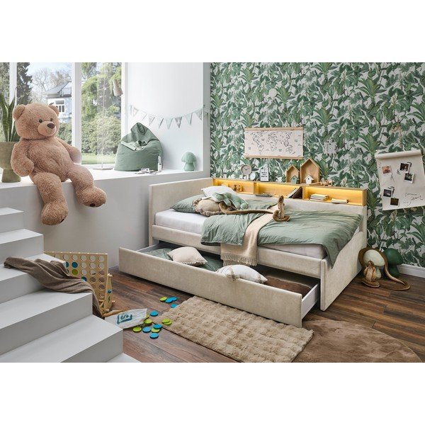 Bézs ágyneműtartós sarok gyerekágy ágyrács nélkül 90x200 cm Uno – Meise Möbel-image-2