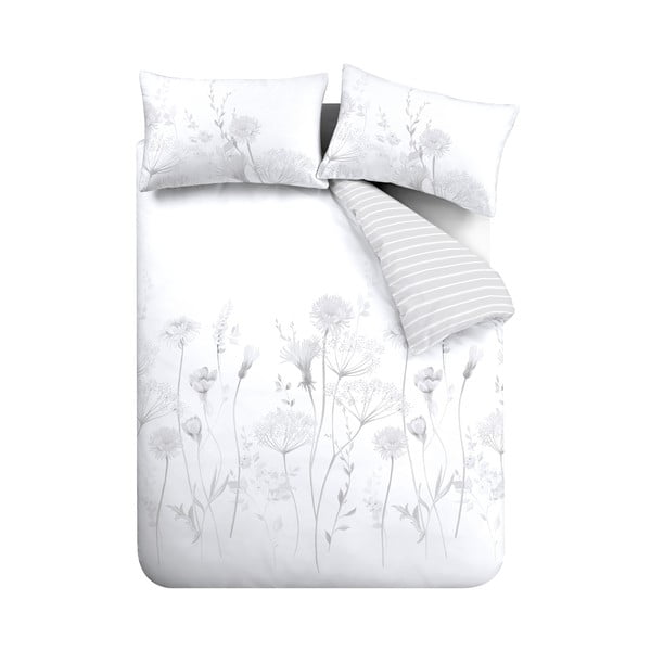 Fehér-szürke kétszemélyes-hosszabbított ágyneműhuzat 230x220 cm Meadowsweet Floral – Catherine Lansfield