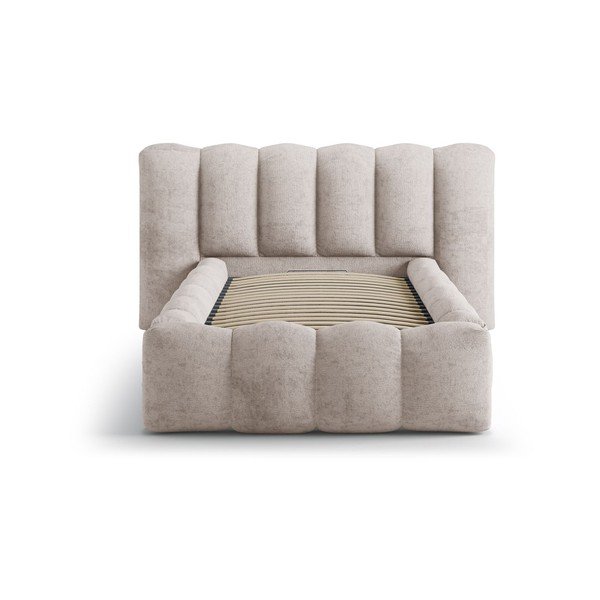 Világosbarna kárpitozott ágyneműtartós egyszemélyes ágy ágyráccsal 90x200 cm Lupine – Micadoni -image-3