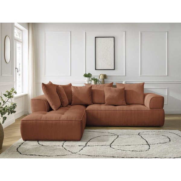 Terrakotta színű zsenília sarokkanapé (bal oldali-L alakú) Whesley – Bobochic Paris-image-4