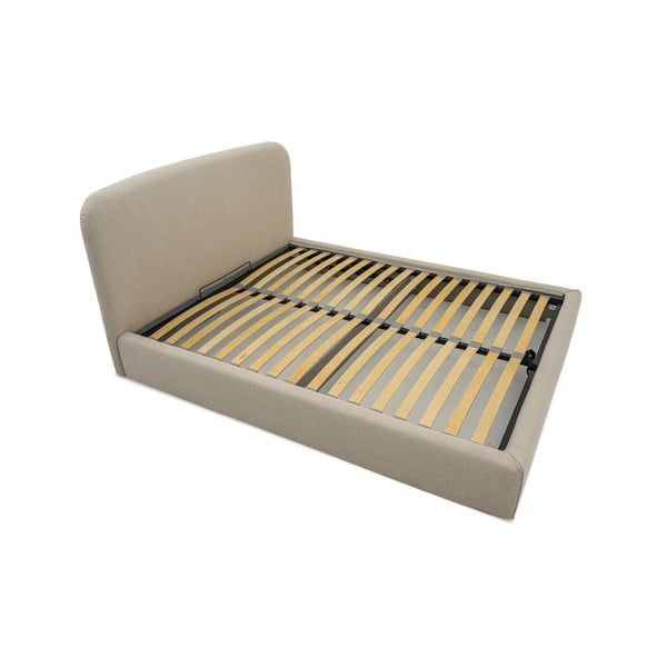 Bézs kárpitozott ágyneműtartós franciaágy ágyráccsal 180x200 cm Sea – Scandic-image-3