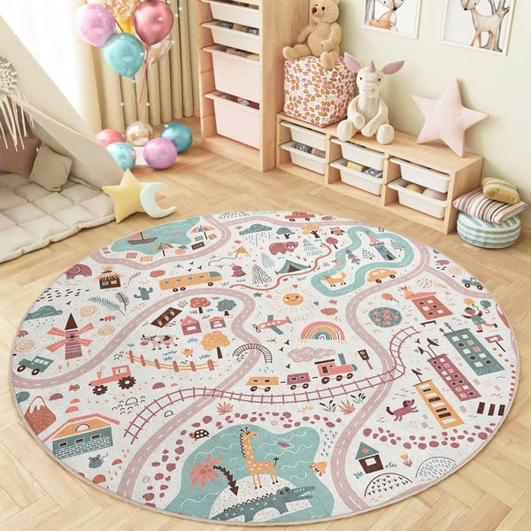 Mosható gyerek játszószőnyeg ø100 cm Furry World – Mila Home-image-1