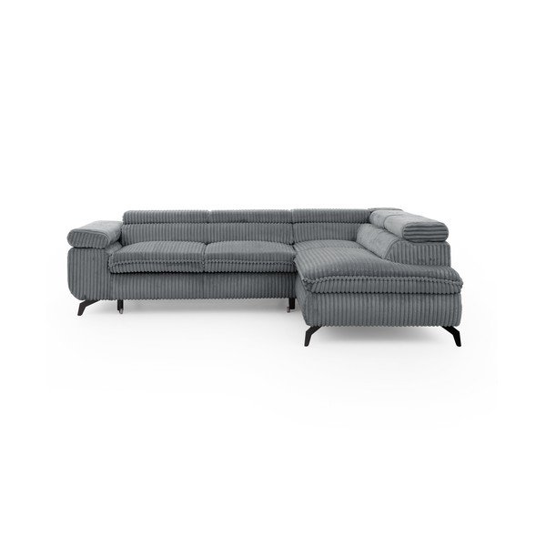 Szürke kordbársony sarokkanapé (jobb oldali-L alakú) Marbeya  – Ropez