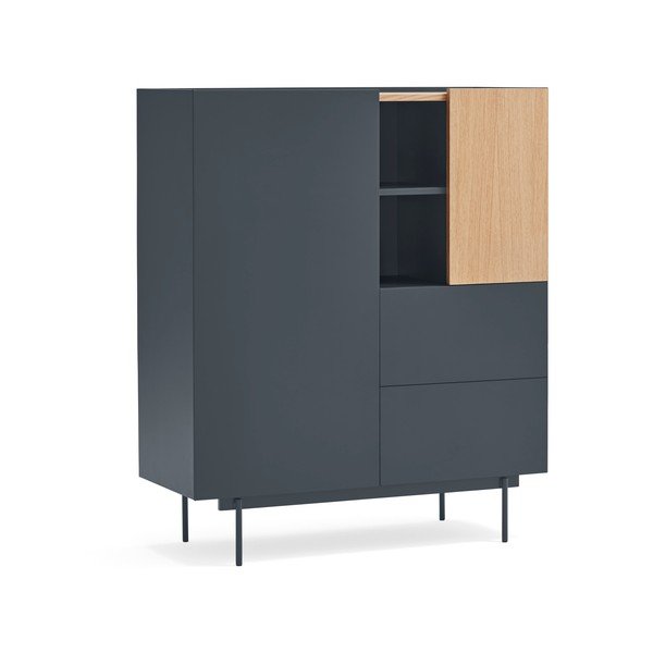 Antracitszürke-natúr színű magas komód tölgyfa dekorral 100x120 cm Otto – Teulat-image-2