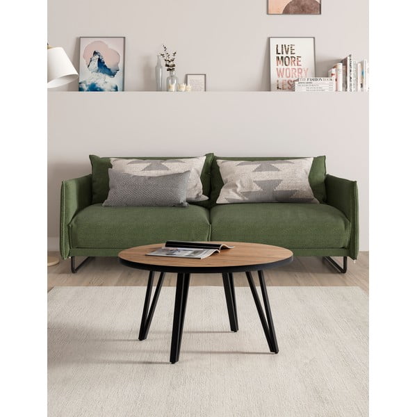 Fekete-natúr színű kerek dohányzóasztal tölgyfa dekoros asztallappal ø 80 cm Sindi – Marckeric-image-1