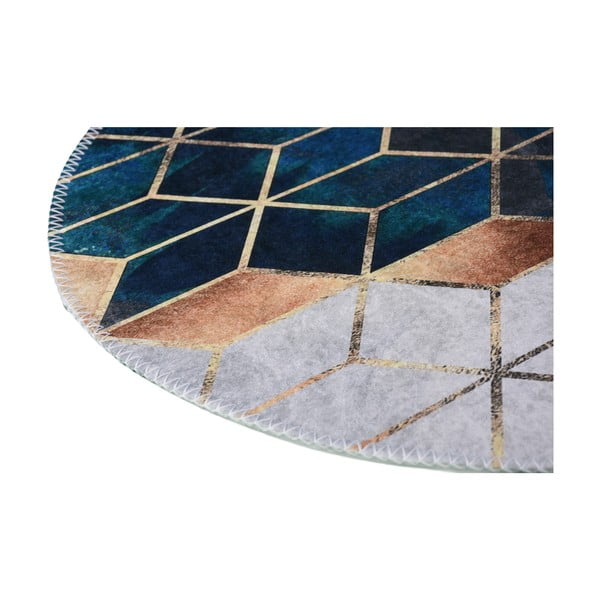 Fehér-petróleumkék mosható kerek szőnyeg ø 120 cm – Vitaus-image-2