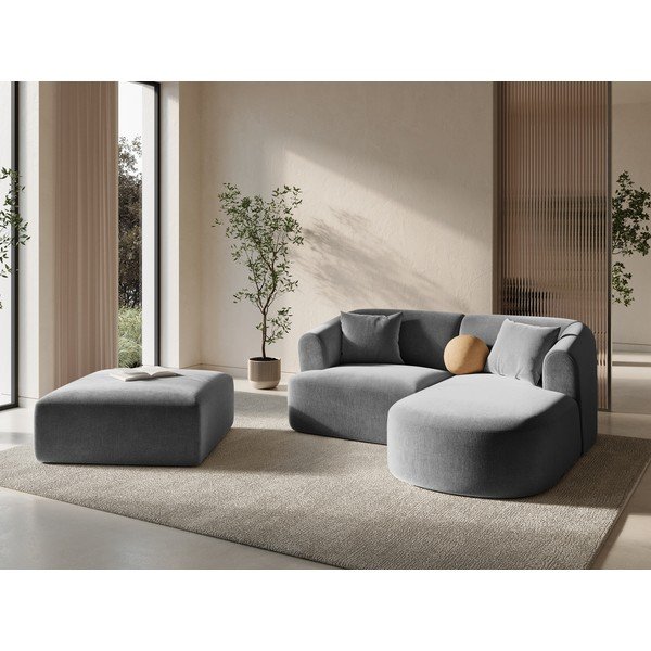 Világosszürke bársony sarokkanapé (jobb oldali-heverő résszel) Campi – Cosmopolitan Design-image-1