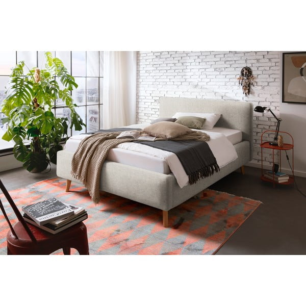Bézs kárpitozott ágyneműtartós franciaágy ágyráccsal 140x200 cm Mattis – Meise Möbel-image-1