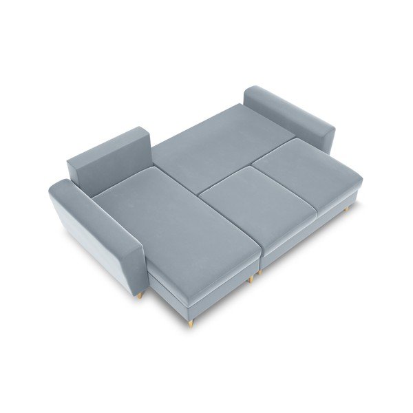 Világoskék bársony kinyitható tárolóhelyes sarokkanapé Kyoto – Cosmopolitan Design-image-1