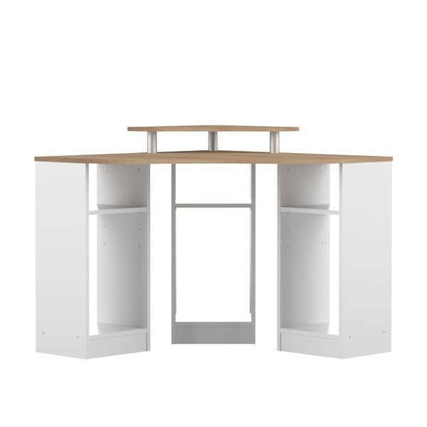 Fehér íróasztal tölgyfa dekoros asztallappal 94x94 cm - TemaHome 