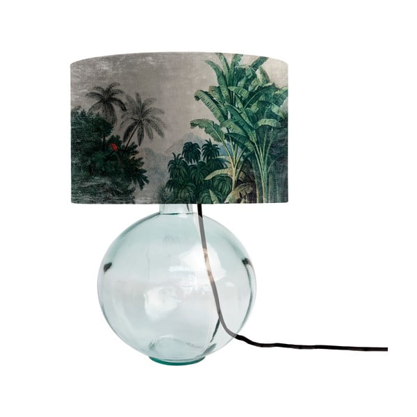 Tropical Jungle zöld üveg asztali lámpa textil búrával, magasság 45 cm - Tierra Bella