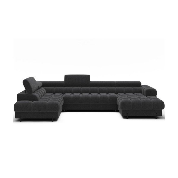 Sötétszürke buklé kinyitható sarokkanapé (bal oldali-U alakú) Feraria – ELTAP