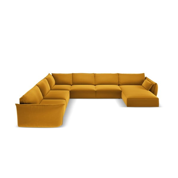 Mustársárga bársony sarokkanapé (bal oldali-U alakú) Vanda – Mazzini Sofas