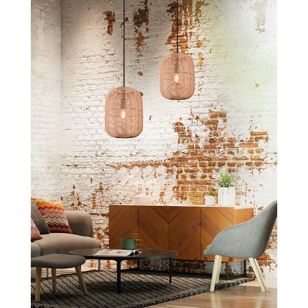 Világosbarna függőlámpa textil búrával ø 25 cm Runa – Trio-image-4