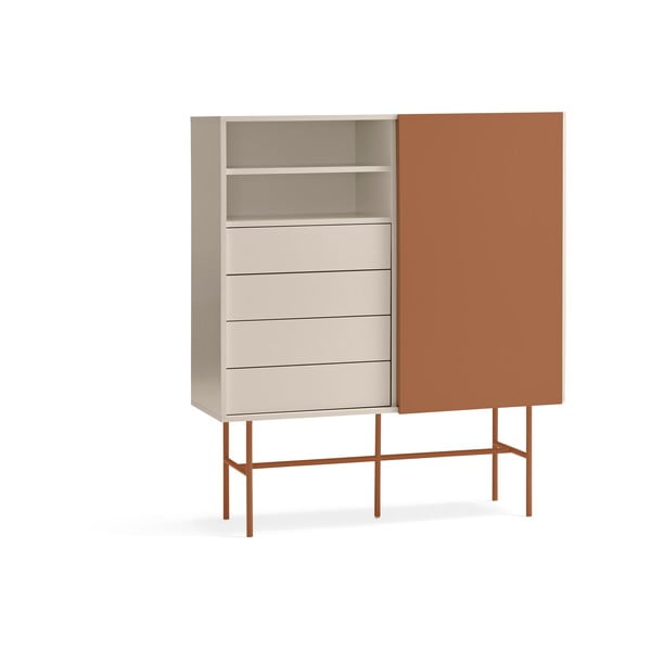 Téglavörös-bézs magas komód tolóajtóval 120x140 cm Nube – Teulat-image-3