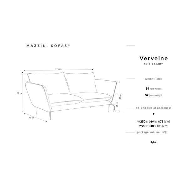 Verveine bézs kanapé, szélesség 225 cm - Mazzini Sofas-image-3