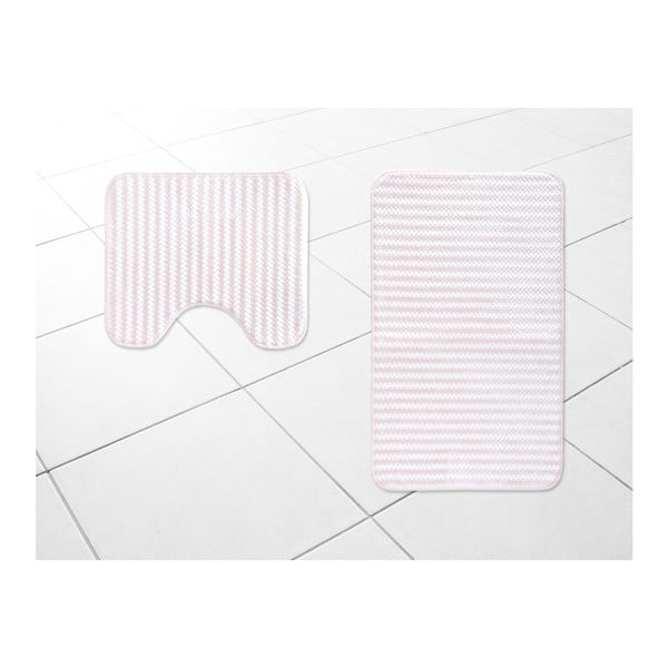 Stripy 2 darabos fehéres rózsaszín fürdőszobai kilépő szett - Madame Coco