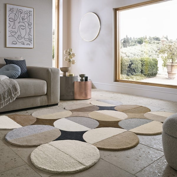 Szürkésbézs kézi szövésű gyapjú szőnyeg 200x290 cm Mia Ellipse – Flair Rugs-image-1