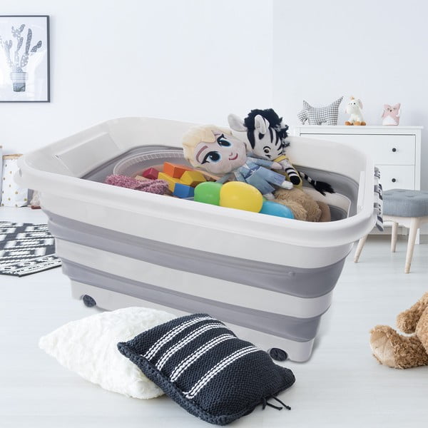 Fehér-szürke fedeles műanyag tárolódoboz 54x39x28 cm Kemp – Orion-image-1