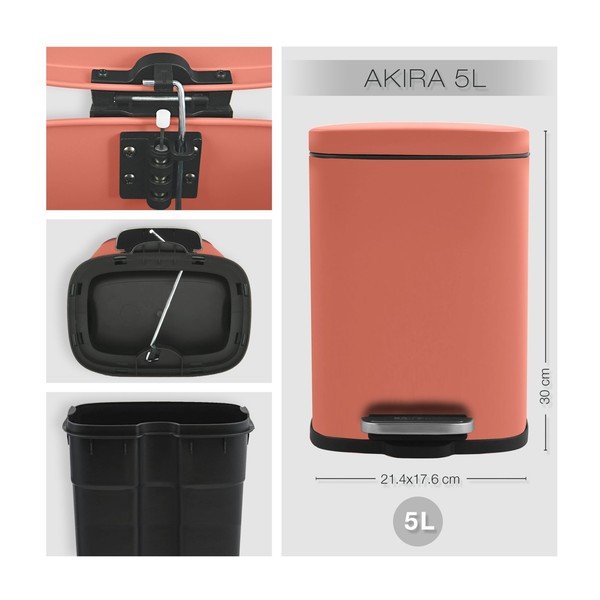 Terrakotta színű acél pedálos szemetes 5 l   Akira – Spirella-image-4