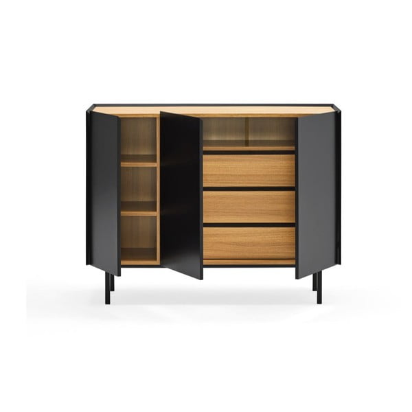 Fekete-natúr színű alacsony komód tölgyfa dekorral 110x85 cm Arista – Teulat-image-4