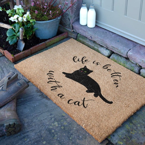 Kókuszrost lábtörlő 40x60 cm Life Is Better With a Cat – Artsy Doormats-image-2