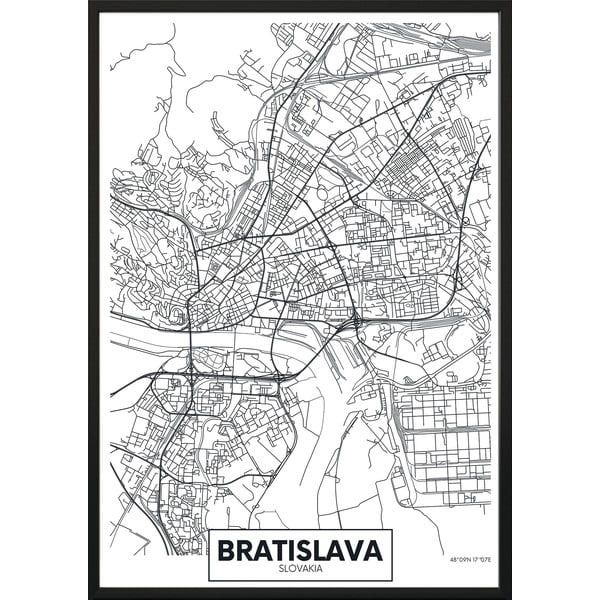 MAP/BRATISLAVA keretezett fali kép, 70 x 100 cm