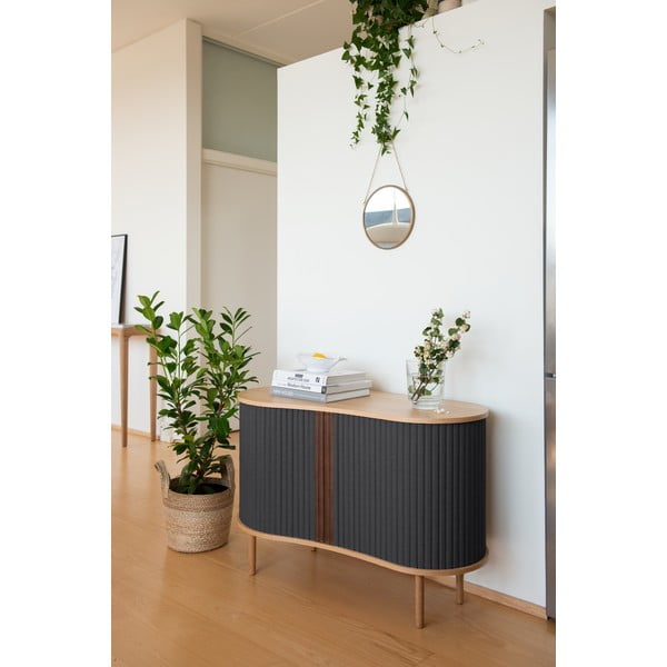 Barna-világosbarna alacsony komód tölgyfa dekorral, tolóajtóval 100x67 cm Audacious – UMAGE-image-4