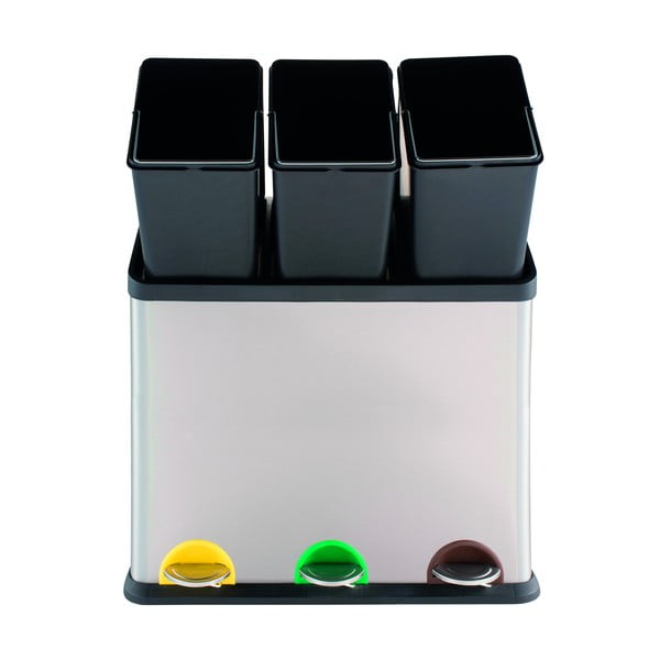 Matt ezüstszínű acél szelektív pedálos szemetes 3x20 l   Tri Selectif – MSV-image-2