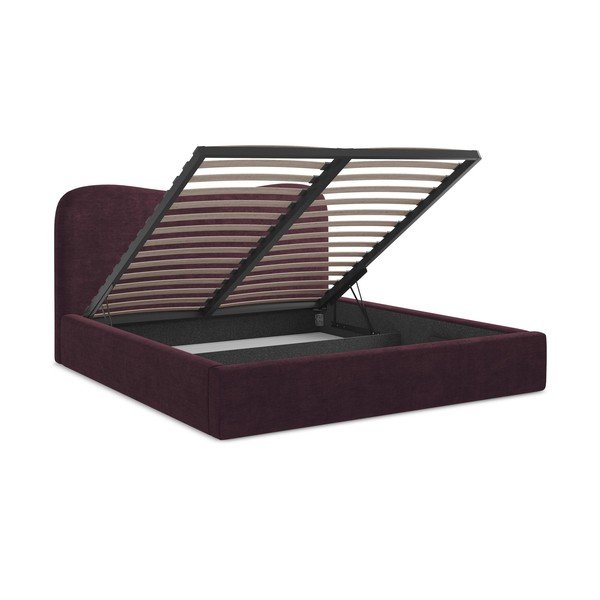 Sötétlila kárpitozott ágyneműtartós franciaágy ágyráccsal 160x200 cm Kahai – Makamii-image-3