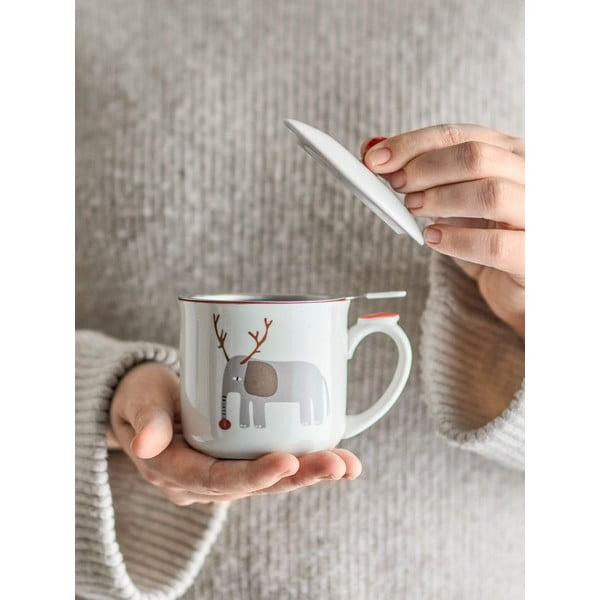 Krémszínű agyagkerámia bögre karácsonyi mintával, szűrővel 300 ml Valentin – Bloomingville-image-1