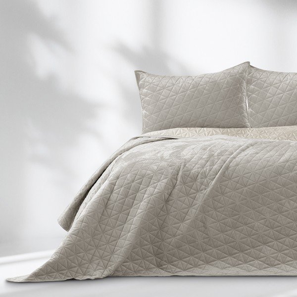 Szürkésbézs bársony steppelt ágytakaró 240x260 cm Laila – Restilo-image-2