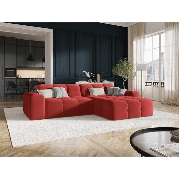 Piros bársony sarokkanapé (jobb oldali) Kendal – Micadoni Home-image-1