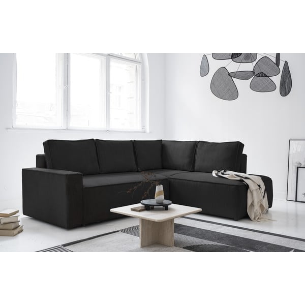 Antracitszürke kordbársony kinyitható sarokkanapé (jobb oldali) Brave Dave – Miuform-image-3