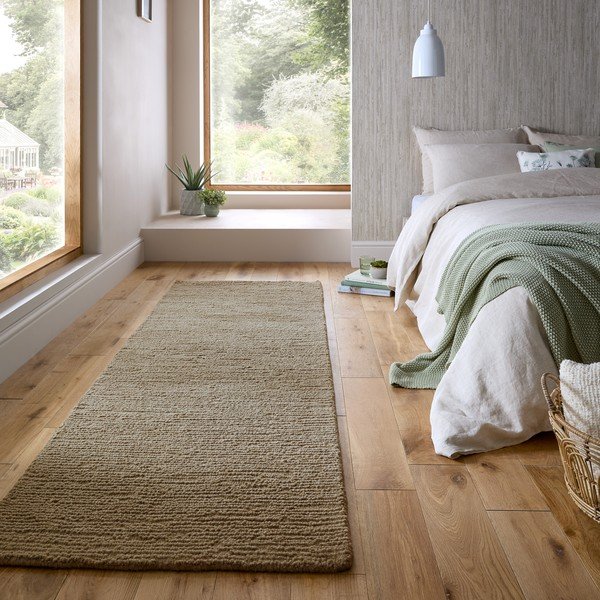 Khaki kézi szövésű gyapjú futószőnyeg 80x230 cm Harris Boucle – Flair Rugs-image-1