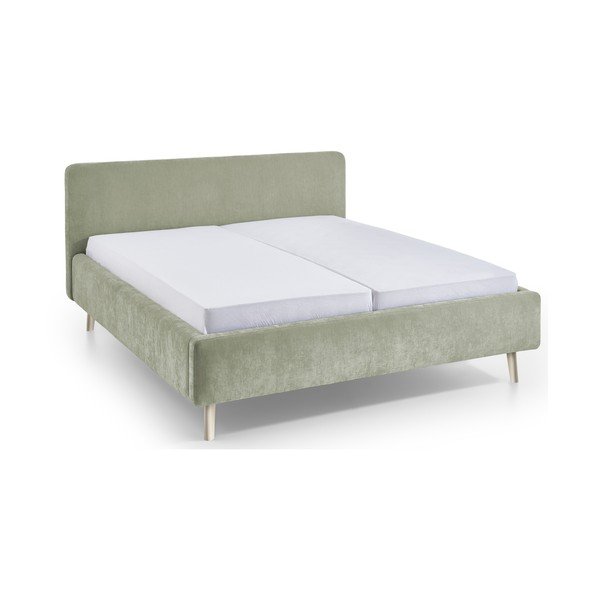 Világoszöld kárpitozott franciaágy ágyráccsal 160x200 cm Mattis – Meise Möbel