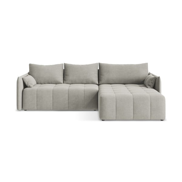 Világosszürke kinyitható-tárolóhelyes sarokkanapé (jobb oldali-heverő résszel) Moku – Makamii