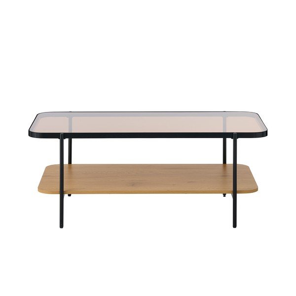 Natúr színű dohányzóasztal üveg asztallappal 60x120 cm Hassel – Unique Furniture-image-2