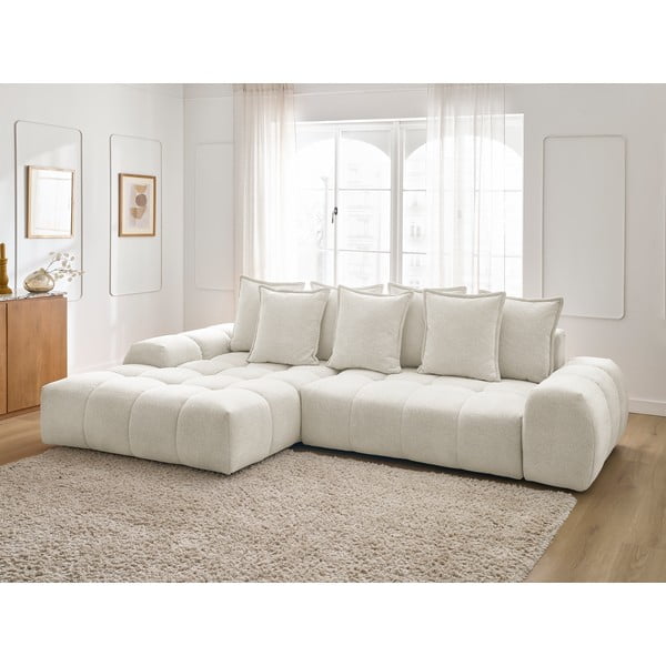 Fehér zsenília kinyitható-tárolóhelyes sarokkanapé (bal oldali-heverő résszel) Everest – Bobochic Paris-image-1