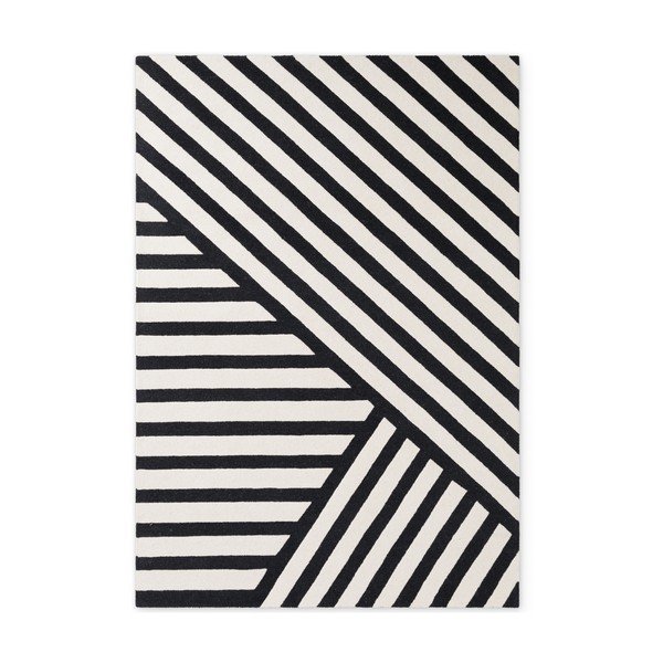 Fekete-fehér kézi szövésű gyapjú szőnyeg 200x290 cm Stryve Noir – Elle Decoration
