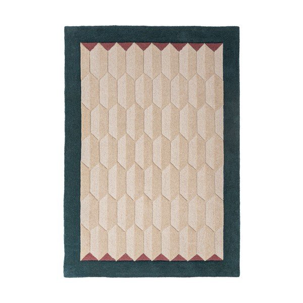 Natúr színű-kékeszöld kézi szövésű gyapjú szőnyeg 200x290 cm Apex Border Wool – Flair Rugs