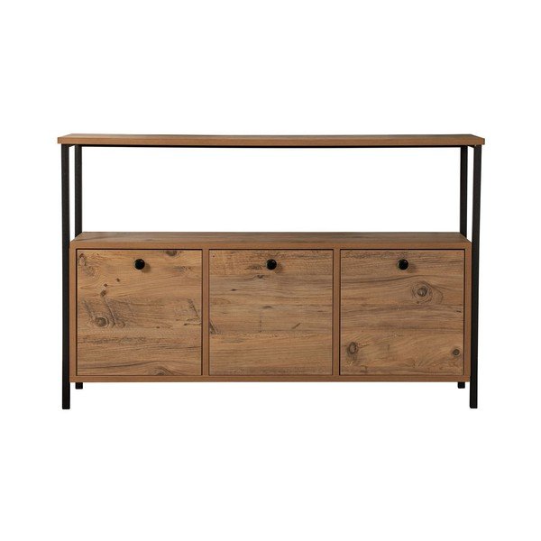 Natúr színű konzolasztal borovi fenyő dekorral 29,5x120 cm Solace – Kalune Design