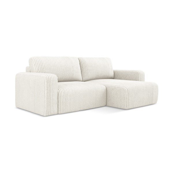 Krémszínű kordbársony kinyitható-tárolóhelyes sarokkanapé (jobb oldali-heverő résszel) Kona – Makamii-image-2