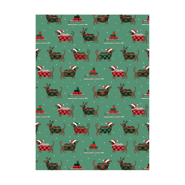 Christmas Dogs 5 ív zöld csomagolópapír, 50 x 70 cm - eleanor stuart