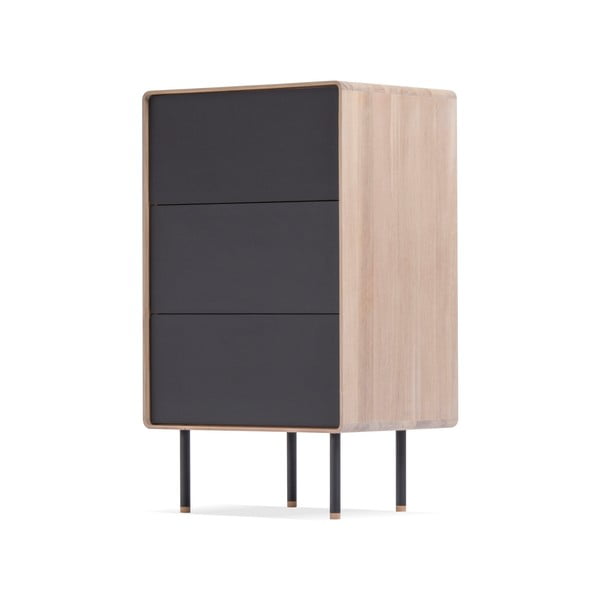 Fekete-natúr színű tölgyfa magas komód 60x100 cm Fina – Gazzda-image-3