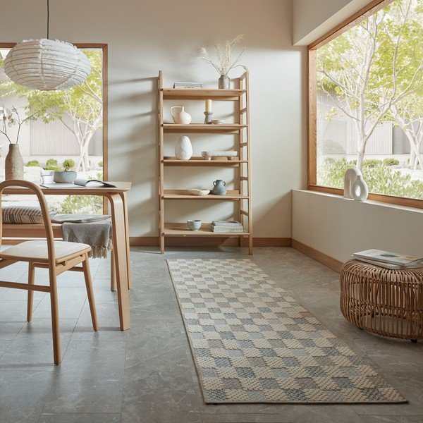 Kék mosható pamutkeverék futószőnyeg 80x230 cm Muted Checkerboard – Flair Rugs-image-1