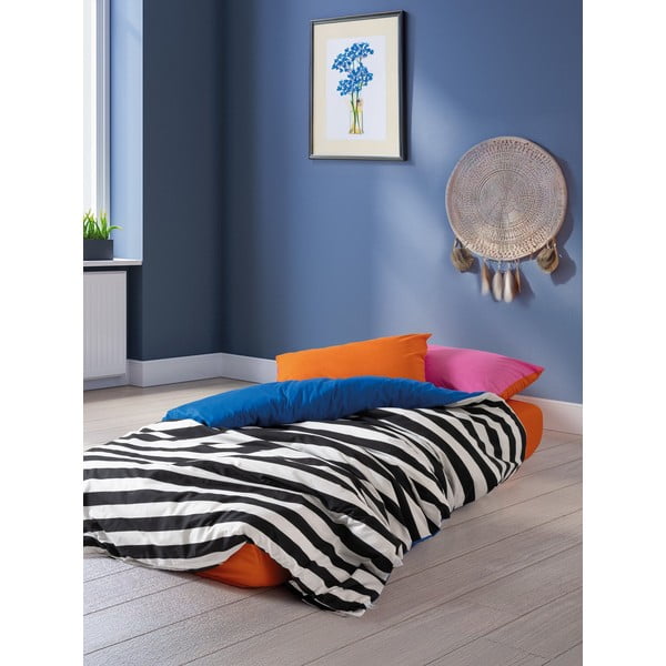 Fekete-fehér négyrészes kétszemélyes hosszabbított renforcé pamut ágyneműhuzat lepedővel 200x220 cm Dusk – Mijolnir-image-1